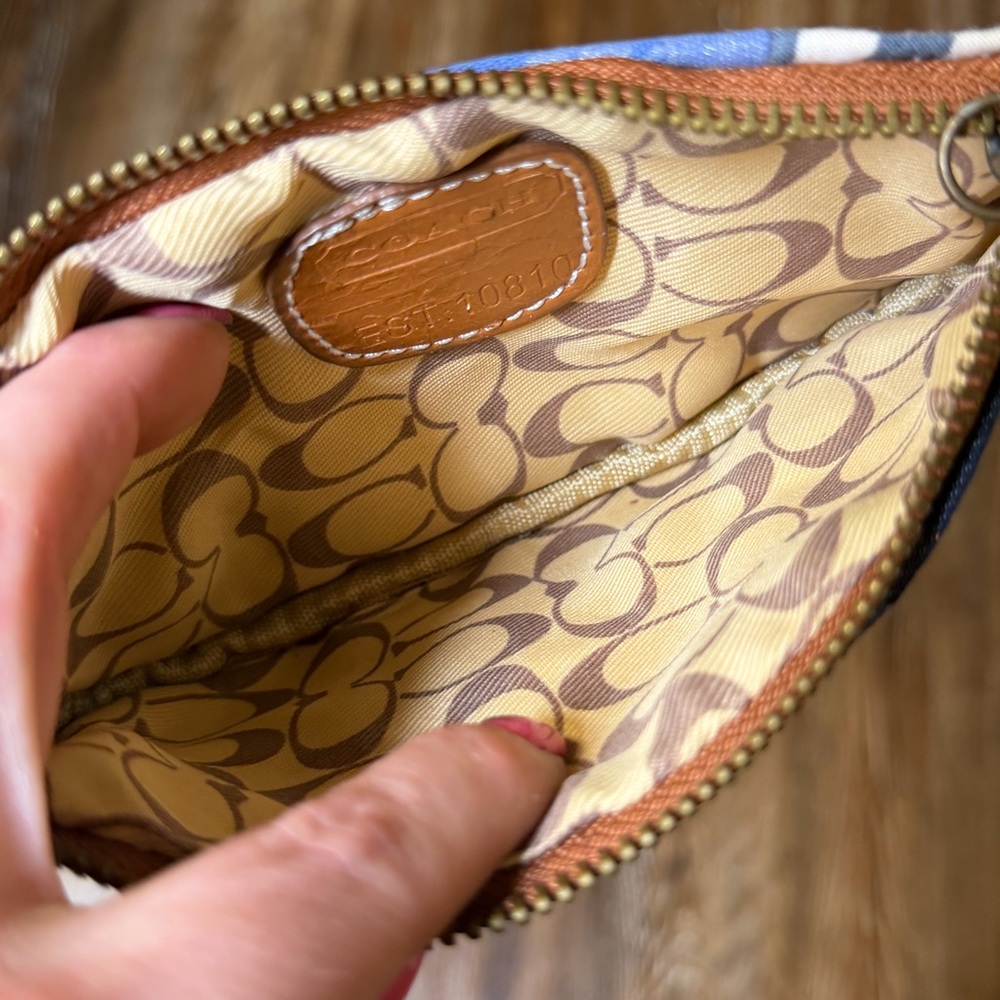 Coach Blue And White Patchwork Patterned Pouch - image 4